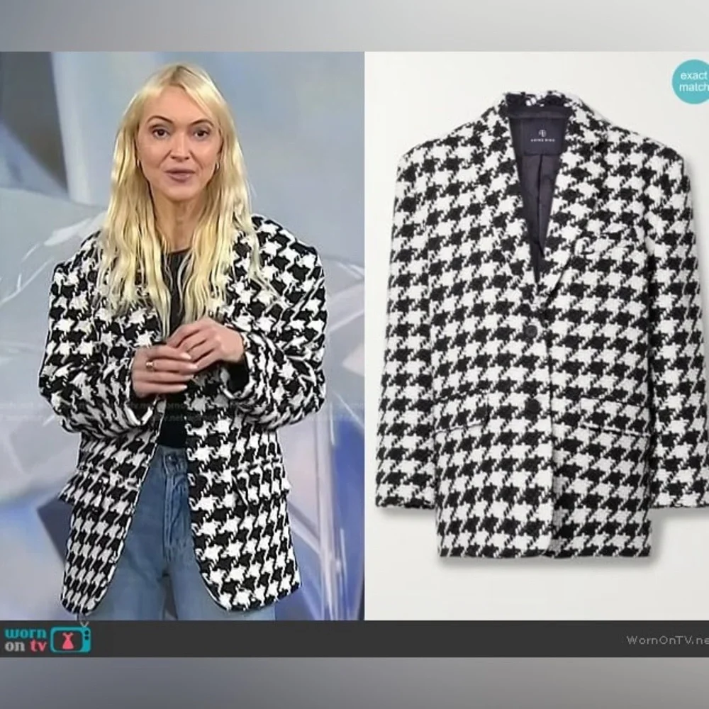 ANINE BING Quinn Blazer in Black & White Houndstooth